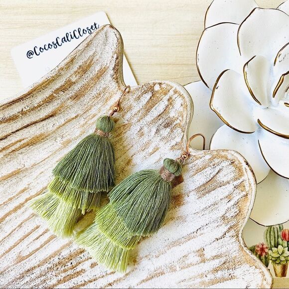 Green Ombre Tassel Drop Earrings NWT - Picture 1 of 4